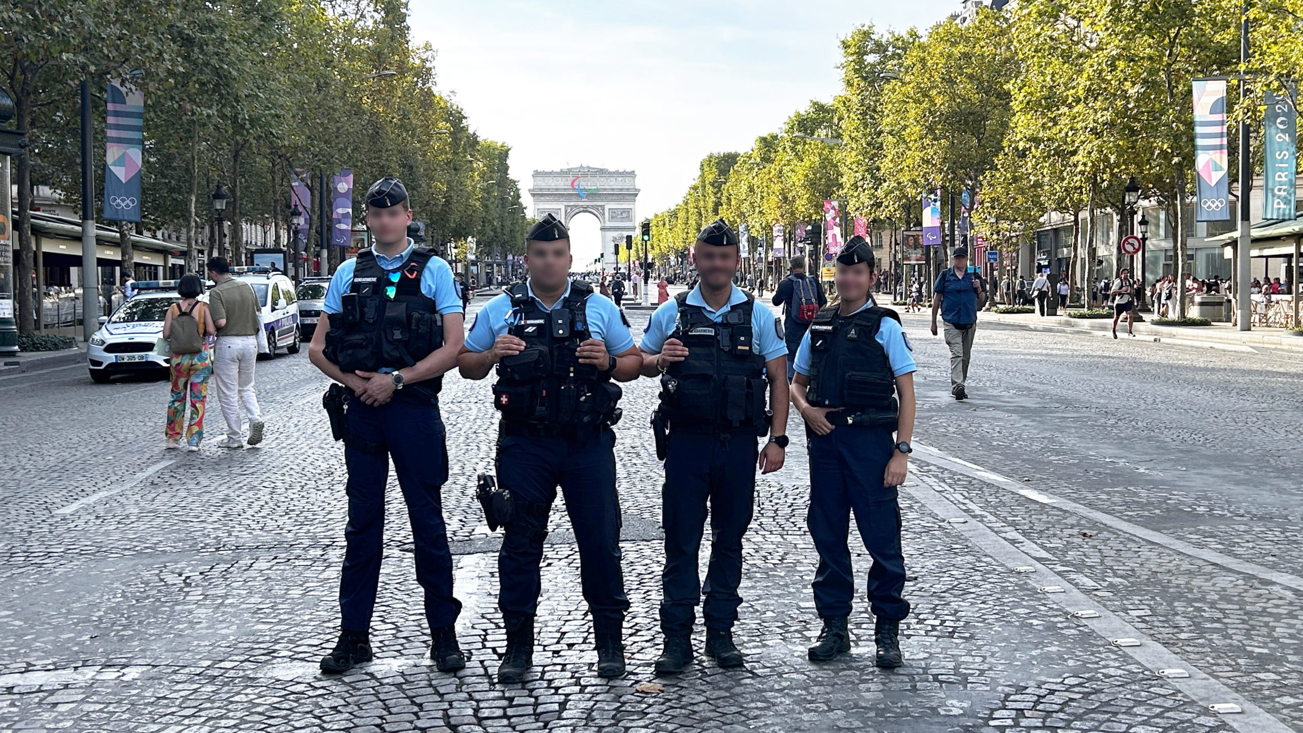 Foot patrol units securing central Paris during the Paris 2024 Games